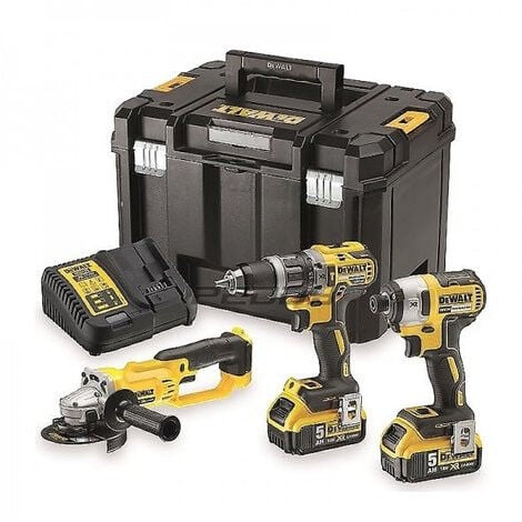 DeWalt DCK383P2T 18v Combi Drill, Impact Driver & Grinder with 2 x 5.0 AH Batteries