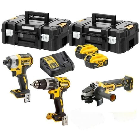 Dewalt DCK384P2T-QW Kit 3 outils XR 18V 5Ah Li-Ion Brushless DCD796 + DCF887 + DCG405 + 2 X 5,0 Ah + Chargeur + 2 coffrets Tstak