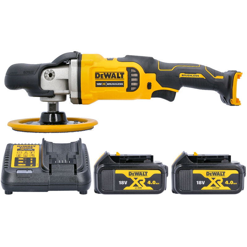 DCM849 18V xr Brushless 180mm Rotary Polisher With 2 x 4.0Ah Batteries & Charger - Dewalt