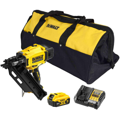 Dewalt DCN930P1B 18V XR Brushless 33 DEG First Fix 90mm Framing Nailer - 1x 5Ah Batteries, Charger & 24inch Bag