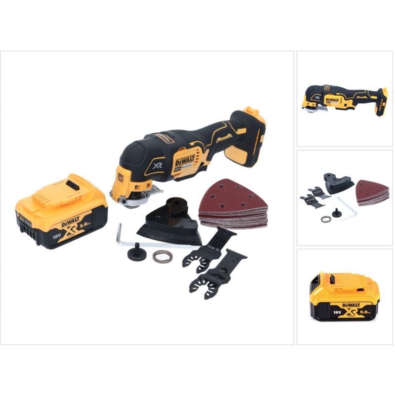 DCS355N Outil oscillant multi-cutter sans fil 18V Brushless + 1x Batterie 5,0Ah + Accessoires 29 pcs. - sans chargeur - Dewalt