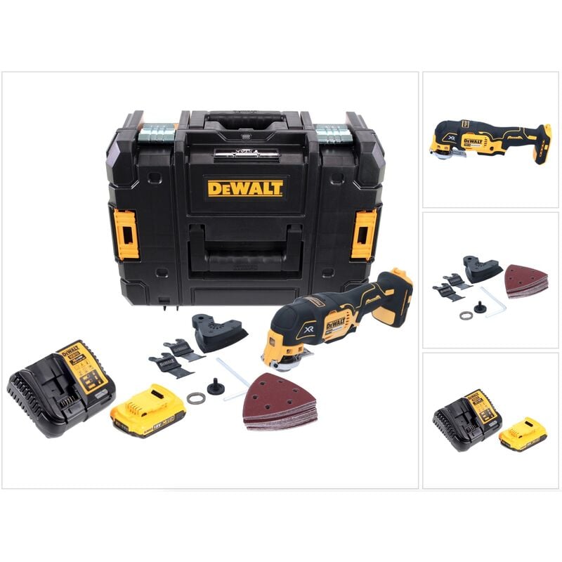 DeWalt DCS355D1 Outil oscillant multi-cutter sans fil 18V Brushless + 1x Batterie 2,0Ah + Chargeur + Coffret TSTAK+ Accessoires 29 Pcs.