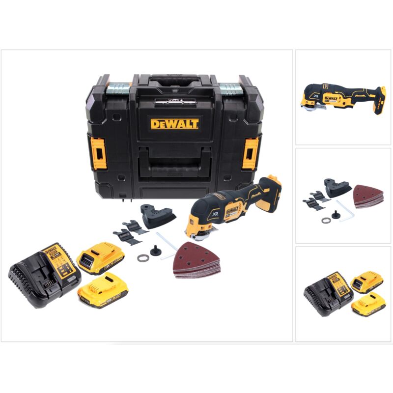 

DeWALT DCS 355 D2 Multi-Herramienta oscilante sin escobillas XR 18V en maletín TSTAK + 2x Batería DCB 183 2,0 Ah + Cargador DCB 115 + Set de 29