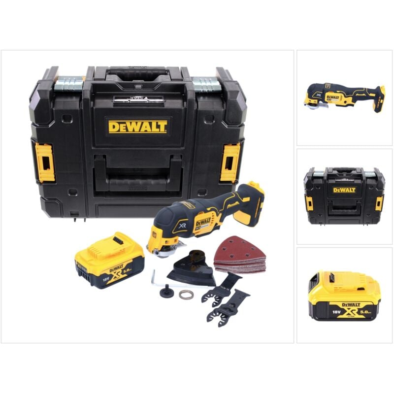 

DeWALT DCS 355 Multi-Herramienta oscilante sin escobillas XR 18V en maletín TSTAK + 1x Batería DCB 184 5,0 Ah + Set de 29 accesorios