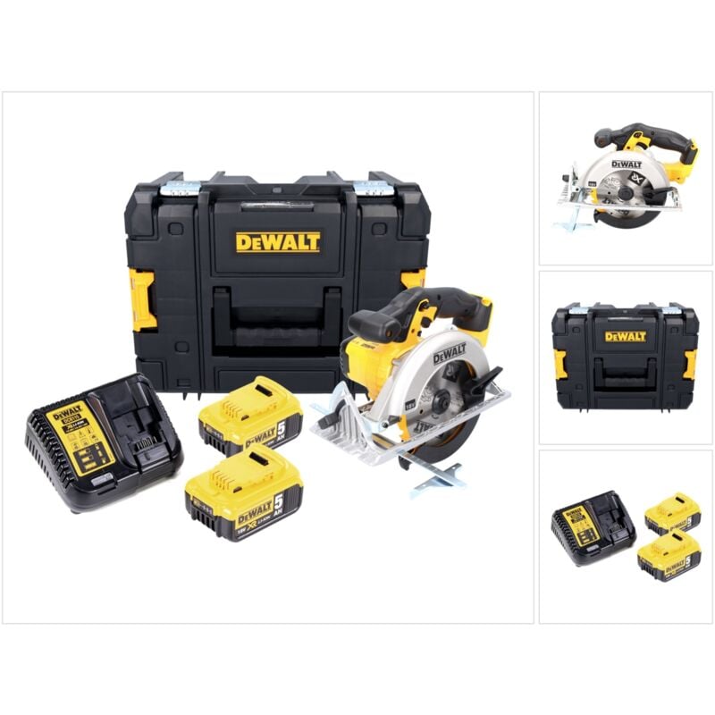 Dcs 391 P2 Scie circulaire portative sans fil 18 v 165 mm + 2x batterie 5,0 Ah + chargeur + tstak - Dewalt