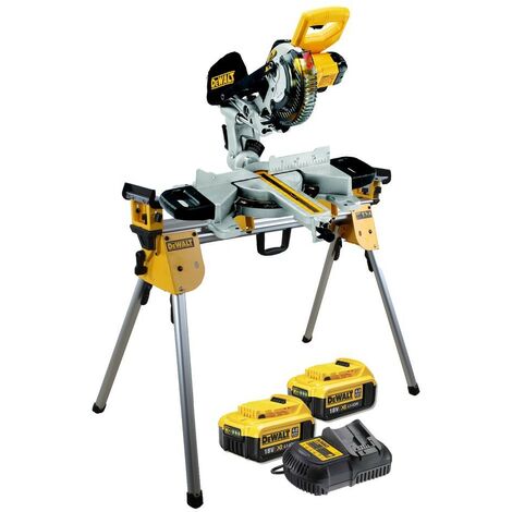 Dewalt DCS365M2 18v Cordless XPS 184mm Mitre Saw, 2 x 4.0ah + DE7033 Leg Stand