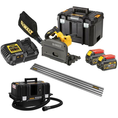 Dewalt DCS520T2 54v XR FLEXVOLT Plunge Saw 165mm 2x 6.0ah Guide Rail DCV586M Vac