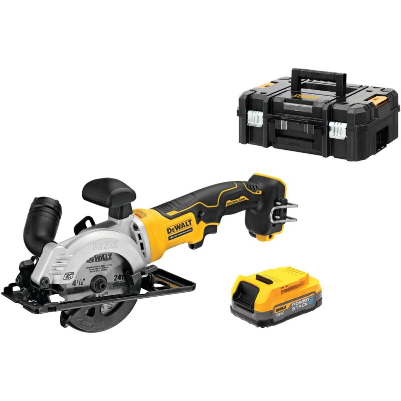 Dewalt DCS571E1T XR Brushless SCIE CIRCULAIRE 115mm 18V – 1 X 1.7 Ah Powerstack Batterie chargeur en coffret - vue 3