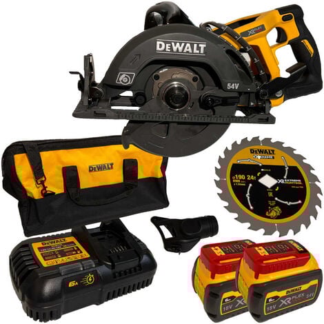 DeWALT DCS577T2 Cordless 54V XR FLEXVOLT High Torque 190mm Circular Saw Set With 2x6Ah Batts And Charger In Large 24" Bag