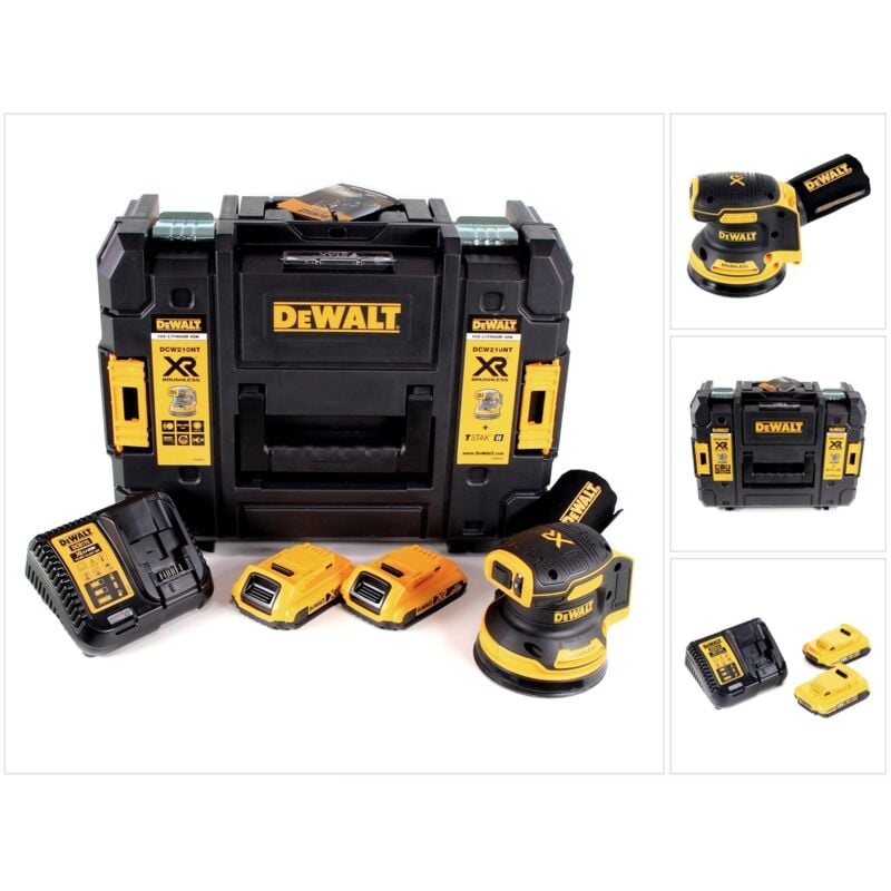 Dcw 210 D2 Ponceuse excentrique sans fil et sans balais 18V 12.000U/min 125 mm + 2x Batteries 2,0 Ah + Chargeur rapide + Coffret de transport - Dewalt