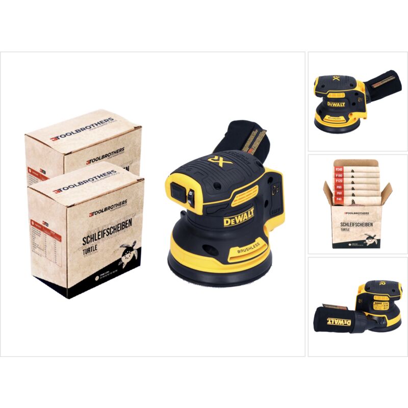 DeWalt DCW 210 N Ponceuse excentrique sans fil 18 V 125 mm Brushless Solo + 2x Toolbrothers TURTLE Set de disques de ponçage
