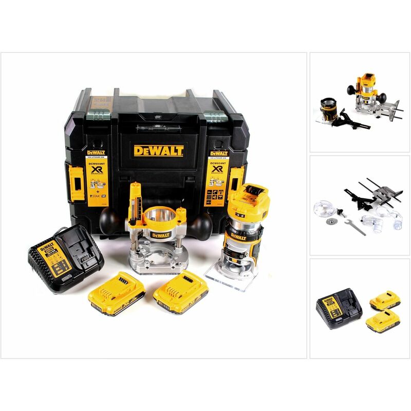 Image of Dewalt - dcw 604 D2 Akku Kombifräse 18V 55mm in + 2x Akkus 2,0 Ah + 1x Schnellladegerät in tstak