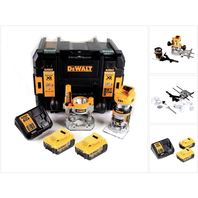 Dewalt - dcw 604 M2 Fraiseuse combinée sans fil 18V 55 mm + 2x batteries 4,0 Ah + 1x chargeur rapide dans tstak