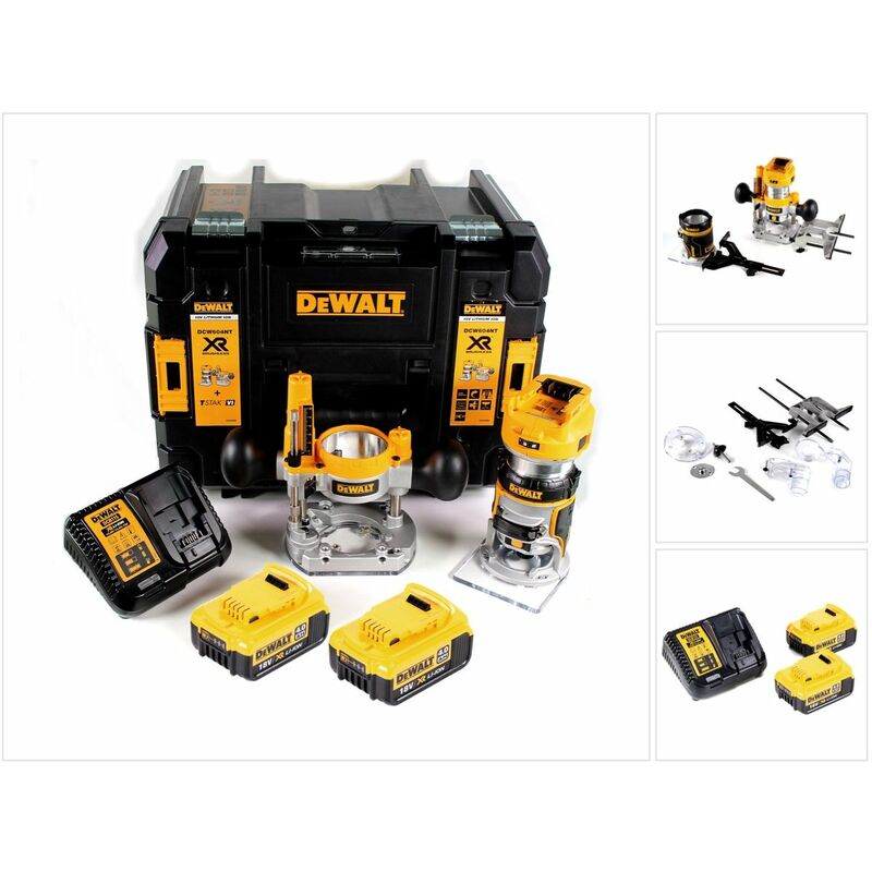 Image of Dewalt - dcw 604 M2 Akku Kombifräse 18V 55 mm + 2x Akkus 4,0 Ah + 1x Schnellladegerät in tstak
