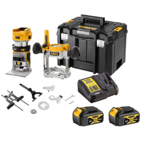 DeWalt DCW604M2 18V Router Trimmer Set with 2 x 4Ah Batteries, Charger and Tstak VI Case