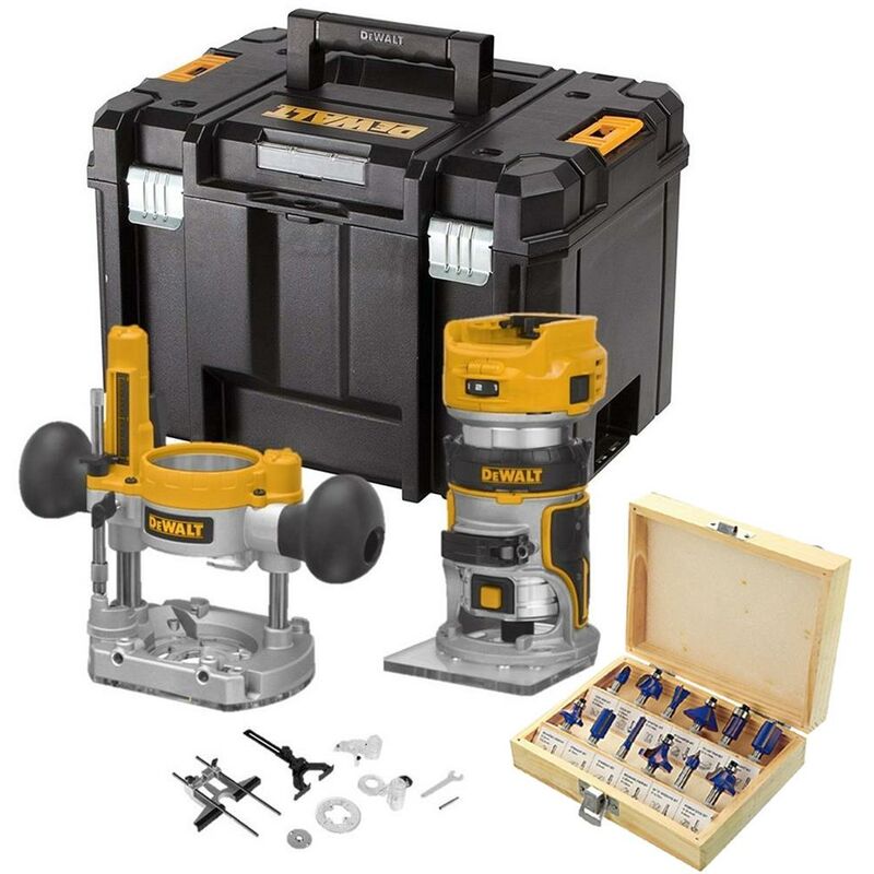 DCW604NT 18v xr Brushless Laminate Trimmer 1/4 Router + Plunge Base +Set - Dewalt