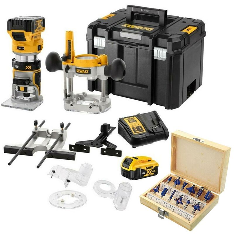 Dewalt - DCW604P2 18v xr Brushless Laminate Trimmer 1/4 Router + Plunge Base +Set