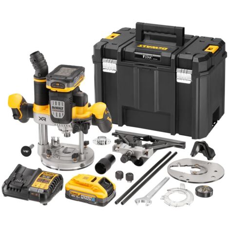 DeWalt DCW620H2 18V XR Brushless 1/2" 70mm Plunge Router Kit - 2x 5.0Ah Powerstack Batteries, Charger &amp TSTAK VI Case