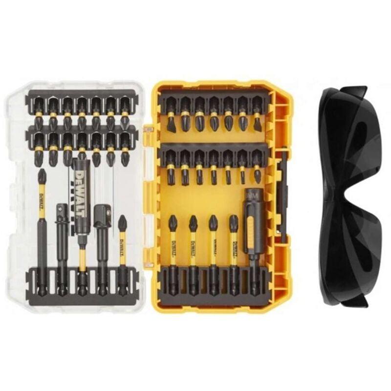 Dewalt - Accessori - Set di punte e bit per trapano da 38 pezzi, occhiali da lavoro DT70740T