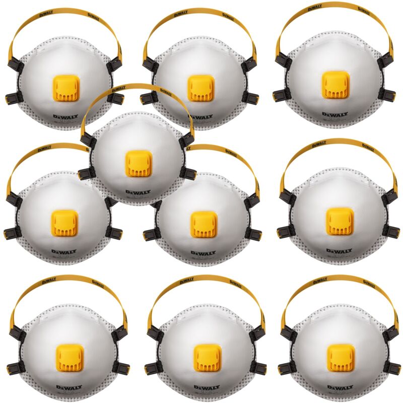 Dewalt - 10 Pack FFP3 Disposable Particulate Respirator Dust Face Masks Adjustable