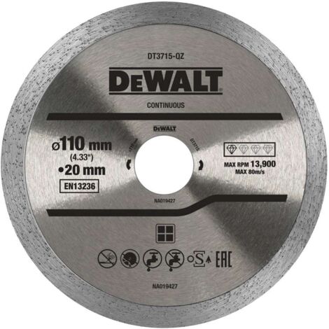 Dewalt – Disque diamant 110 mm – Pour coupe céramique, marbre et granit – Épaisseur 1,6 mm – Diamètre alésage 20 mm – Coupe nette sans éclats