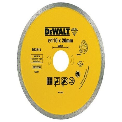 Dewalt – Disque diamant Ø110mm pour scie à carrelage – Alésage 20mm – Finition propre pour céramique et faïence – Découpe à sec ou à l'eau - DT3714-QZ