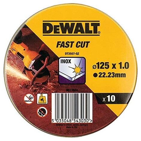 Dewalt – Disques de coupe abrasifs 125mm DT3507QZ – Lot de 10 – Pour acier inoxydable – Compatible meuleuses à fil et sans fil - 10pcs