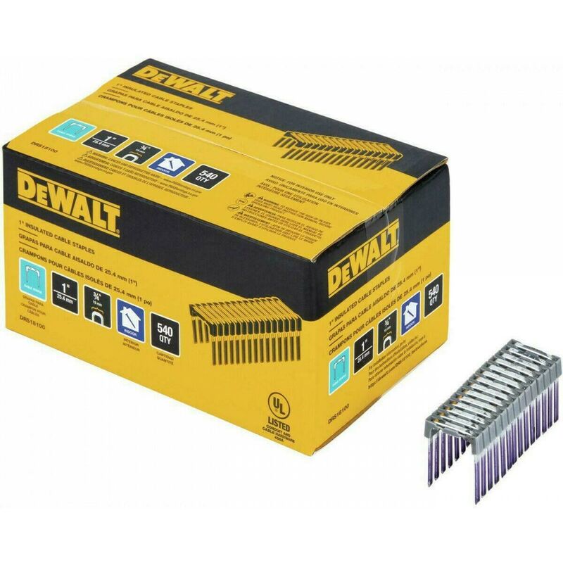 Insulated Crown Staples 25mm x 19mm DCN701 Electricians Stapler x 540 - Dewalt