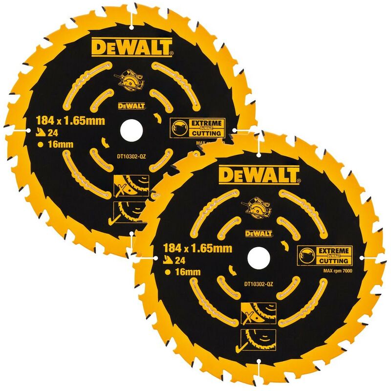 Dewalt DT10302 2 x Circular Saw Blades 184 x 16 x 24T Extreme Framing DWE560