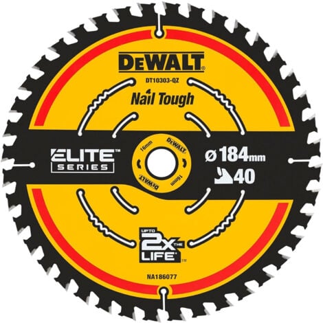 DeWalt DT10303-QZ - de lame de scie circulaire portable, Coupe en bout de lame pour scies circulaires, Ø184mm, Diamètre intérieur 16mm, Epaisseur 1.65mm, 40 dents