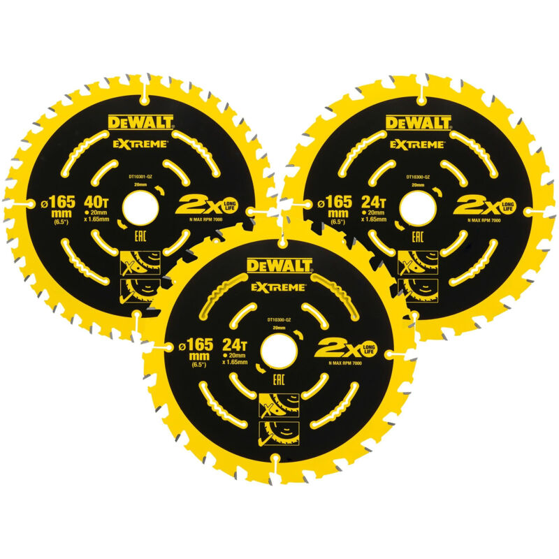 DeWalt DT10397 Set de lames de scie 3pcs 165 x 20 x 24D x 24D x 40D bois - vue 2