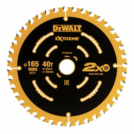 DeWALT DT10640 Extreme Cordless 165mmX20mm Circular Saw 40 Tooth Disc for DCS391