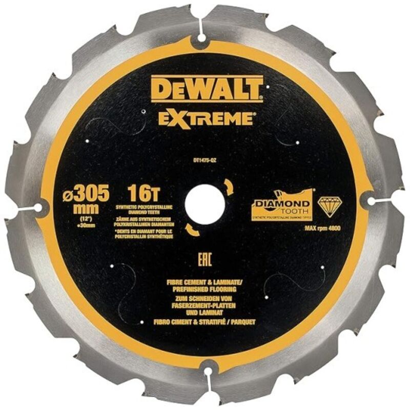DeWALT Lame denture diamant pour fibre de ciment et laminés PCD 305x30 mm 16 dents DT1475 QZ - vue 2