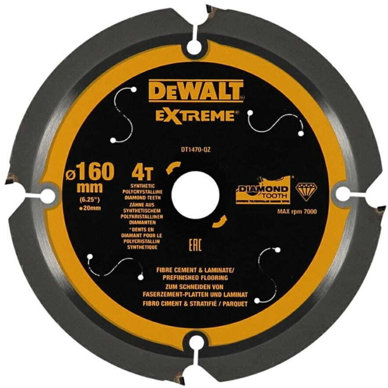 DeWALT Lame denture diamant pour fibre de ciment et laminés 160x20 mm 4 dents DT1470 QZ