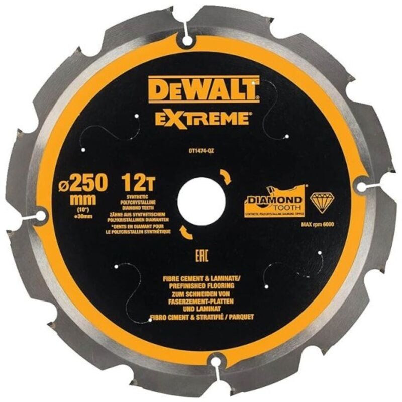 DeWALT Lame denture diamant pour fibre de ciment et laminés 250x30 mm 12 dents DT1474 QZ