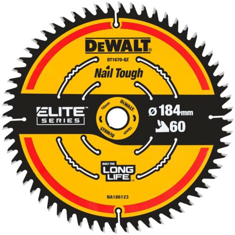 DeWALT DT1670-QZ EXTREME 2-nd Fix Circular Saw Blade 184 mm x 16 mm Bore x 60T (fits DCS365)