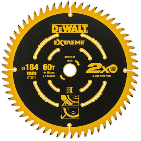 DeWalt DT1670-QZ Hoja de sierra circular de carburo 184 mm