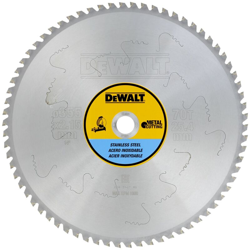 

Dewalt DT1921-QZ Hojas para Sierra Estacionarias 355 x25.4 x 70D para Acero inoxidable