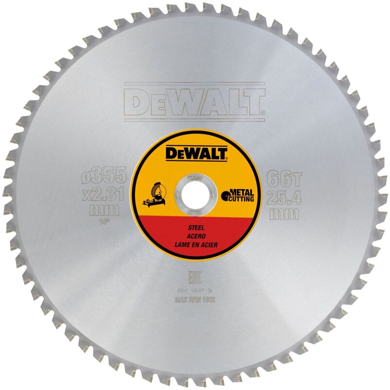 Dewalt - DT1926-QZ - Hoja para sierra circular estacionaria, 355 x 25,4 mm, 66D para acero tcg +1, 5º