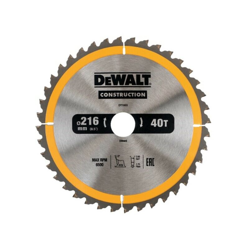 DeWALT DT1953 Construction Circular Saw Blade 216 x 30mm x 40T Nail Tough DT1155