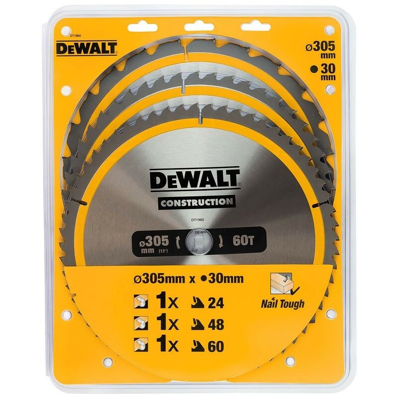 DT1964 Triple Pack Construction Circular Saw Blades 305 x 24 48 60 Tooth - Dewalt