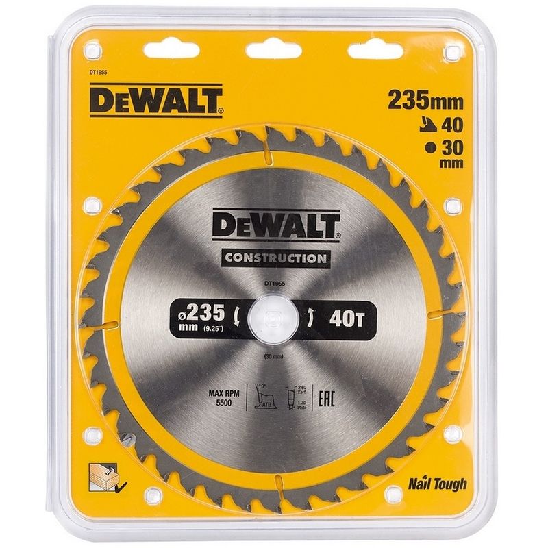 

DEWALT DT1955-QZ - Hoja para sierra circular portátil para construcción 235x30mm 40D ATB +10º