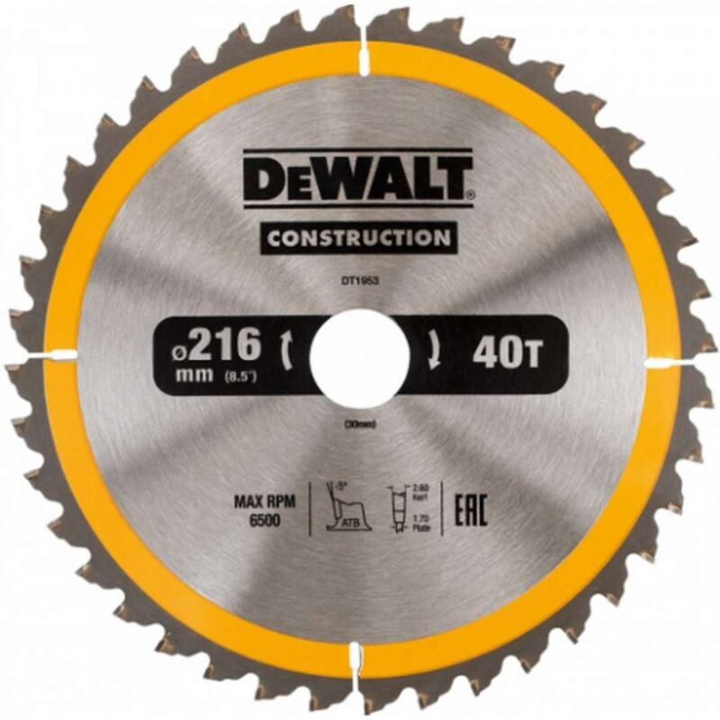 Dewalt Dt1953 216 Mm X 30 Mm X 40 Dents Lame De Scie Circulaire Construction - Jaune/noir