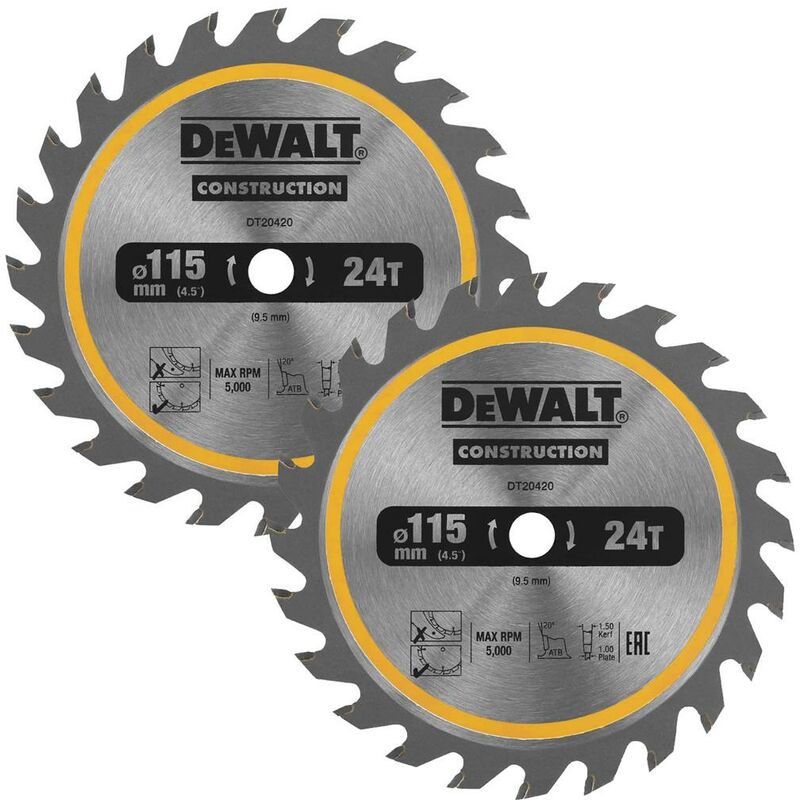 Dewalt DT20420 Circular Saw Blade 115 x 9.5mm x 24 Tooth TCT Fits DCS571 X 2