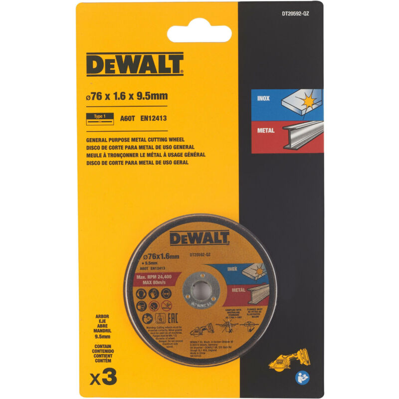 DT20592-QZ disque à découper le métal 76 x 1,0 x 20,0MM (3 pièces) - Dewalt