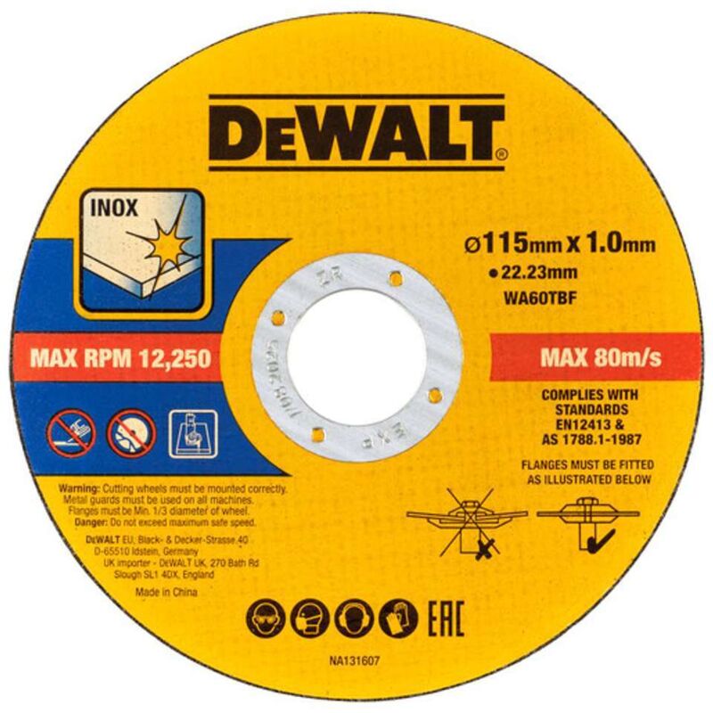DT20599 QZ Disques de coupe pour meuleuse 115x1mm inox 100pcs Métal Dewalt