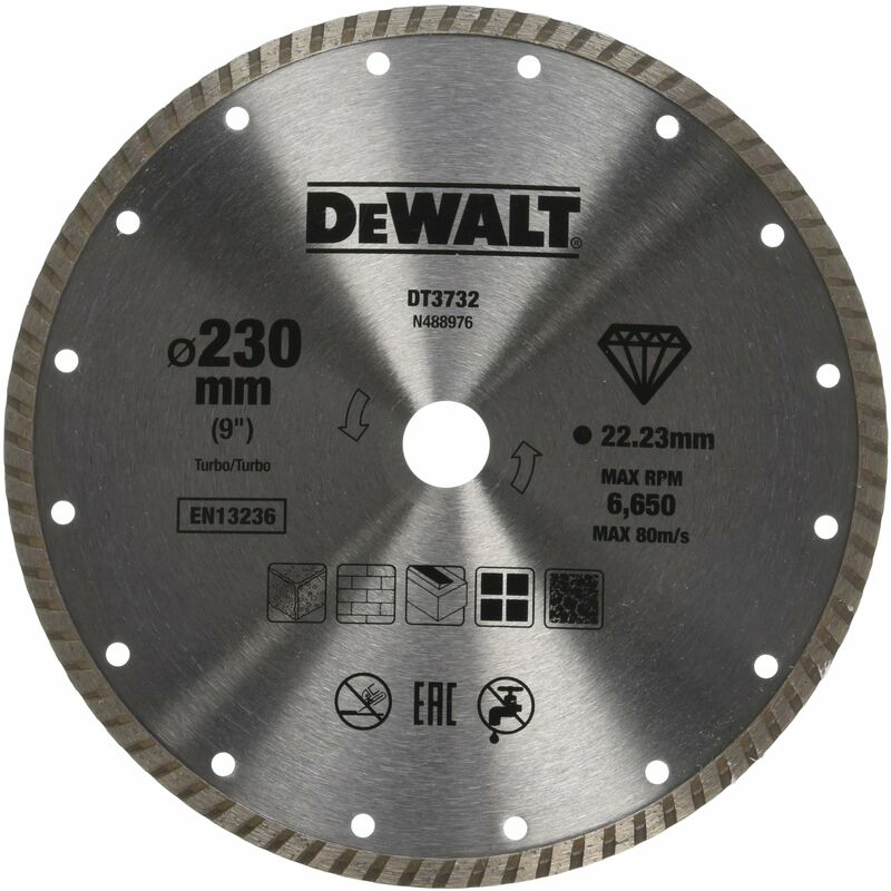 Image of DeWalt DT3732-QZ Disco Sinterizzato Turbo a Corona Continua Scanalata, Materiali da Costruzione, 230 x 22.2 x 7 mm