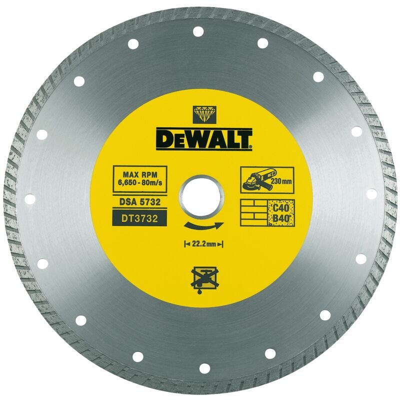 Image of Dewalt - DT3732-QZ disco diamantato taglio turbo Ø230 mm foro 22,2 mm calcestruzzo