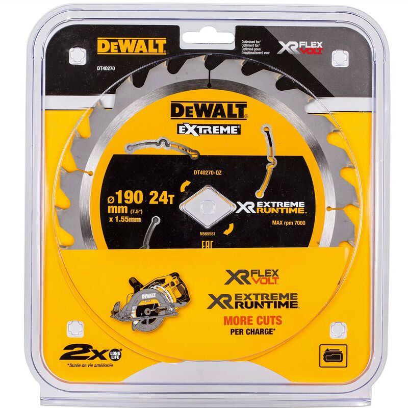 DT40270 Extreme Runtime High Torque Circular Saw Blade 190 x 24T DCS577 - Dewalt