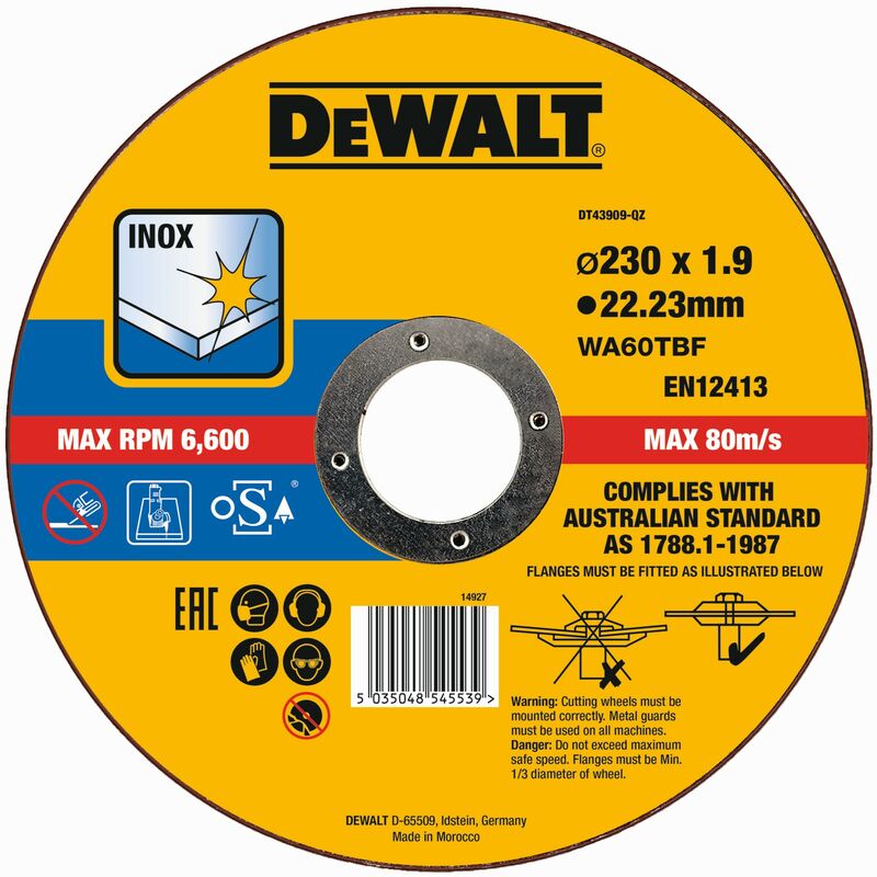 

Dewalt DT43909-QZ Disco de corte plano INOX con grano profesional de óxido de aluminio Thin Cut 230 x 1.9 x 22.23mm